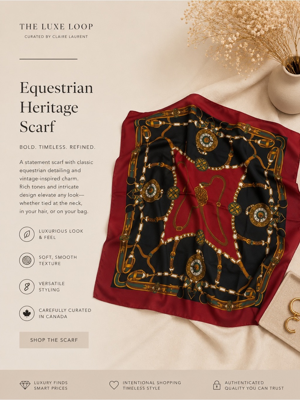 Equestrian Heritage Scarf in Burgundy and Black